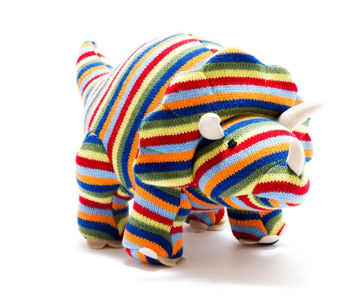 Triceratops Rainbow Striped Knitted Dinosaur